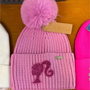 Steve Madden Pom Pom Hat w/Barbie Glitter Silhouette OS NWT
